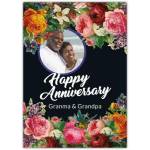 Personalised Anniversary Card for Grandma and Grandpa with Photo and Pretty Rose Border