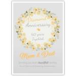Diamond 60th Wedding Anniversary Card for Mum and Dad with Yellow Floral Wreath Design