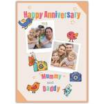 Personalised Happy Anniversary Card for Mummy and Daddy with Photo Upload and Cute Birds Design