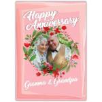 Personalised Happy Anniversary Pink Floral Wreath Card for Gran and Grandpa with Photo Upload