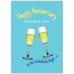 Happy Anniversary Personalised Champagne Glasses Celebration Card Turquoise