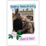 Personalised Photo Upload Happy Anniversary Card for Mum and Dad with Rose Design