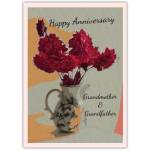 Happy Anniversary Red Flowers in Vase Card for Grandmother and Grandfather