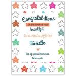 Personalised New Baby Granddaughter Congratulations Card Colourful Stars Design