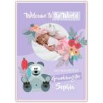 Personalised New Baby Granddaughter Photo Upload Purple Welcome to the World Card