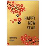 Personalised Chinese New Year Card with Red Cherry Blossom Design and Gold Background