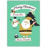Personalised Merry Christmas Santa and Feathery Friends Greeting Card