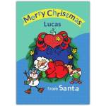Personalised Christmas Card with Sleepy Santa Snowman and Frog Design