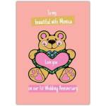 Personalised 1st Wedding Anniversary Card for Wife with Teddy Bear and Heart Design
