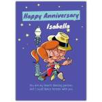 Personalised Happy Anniversary Dancing Couple Card with Stars and Night Sky Background