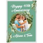 Personalised 10th Anniversary Green Leaves Photo Upload Greeting Card
