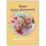 Personalised Golden Anniversary Photo Upload Card with Floral Wreath Design
