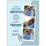 Personalised Silver 25th Wedding Anniversary Photo Upload Greeting Card in Blue