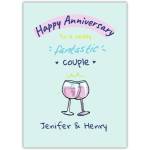 Happy Anniversary Wine Glasses Greeting Card for a Fantastic Couple Personalised