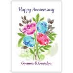 Happy Anniversary Grandma and Grandpa Watercolour Flowers Card