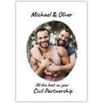 Personalised Civil Partnership Photo Upload Greeting Card White Simple Design