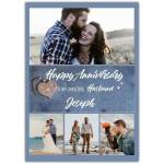 Personalised Blue Rustic Heart Anniversary Card for Husband with Photo Collage