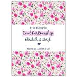Civil Partnership Card with Pretty Pink Flowers and Personalised Names