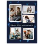 Personalised 10th Anniversary Photo Upload Card with Blue Hearts Design