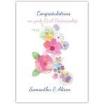 Personalised Congratulations Civil Partnership Card with Pastel Floral Design