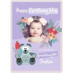 Personalised Christening Day Card for Granddaughter with Photo and Teddy Bear Design