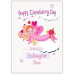 Happy Christening Day Card for Goddaughter with Angel and Hearts Design