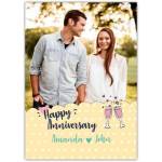 Personalised Yellow Polka Dot Anniversary Card with Champagne Glasses and Photo Upload