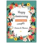Personalised Happy Anniversary Card Floral Border Design for Couples