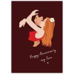 Romantic Anniversary Card with Couple Kissing Illustration and Personalised Message