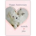 Personalised Happy Anniversary Card with Kitten and Puppy Heart Design