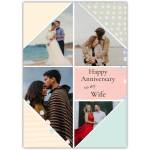 Personalised Patchwork Photo Anniversary Card for Wife with Hearts and Dots Design