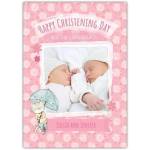 Personalised Pink Christening Day Card with Cat and Umbrella Design for Granddaughters