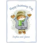 Personalised Happy Christening Day Bear Winter Coat Greeting Card
