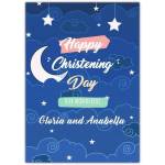 Personalised Christening Day Card Blue Moon and Stars Design for Baby or Child