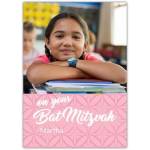 Personalised Bat Mitzvah Greeting Card with Photo and Pink Pattern Design