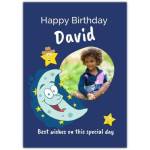 Personalised Happy Birthday Blue Moon Photo Card for Father or Child
