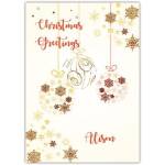 Personalised Christmas Greetings Card with Gold Bauble and Snowflake Design