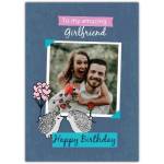 Personalised Happy Birthday Girlfriend Photo Card with Cute Hedgehogs and Hearts Design