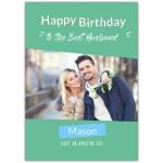 Personalised Happy Birthday Card for Best Husband with Photo and Green Design