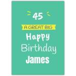 Personalised 45th Birthday Card for Him Green Big Text Design