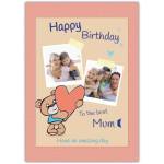 Personalised Happy Birthday Mum Card with Teddy Bear and Heart Photo Upload Option