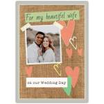 Personalised Wedding Day Card for Wife with Photo and Heart Scrapbook Design