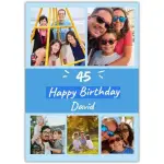 Personalised Blue Photo Collage Happy 45th Birthday Card