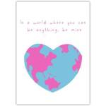 Valentines Be Mine Heart Globe Greeting Card with Romantic Message