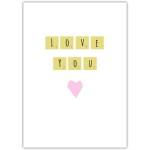 Love You Pink Heart Scrabble Style Valentines Day Greeting Card