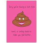 Sorry You're Having a Shit Time Humorous Encouragement Greeting Card with Smiling Turd Design