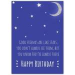 Happy Birthday Friend Card with Stars and Moon Friendship Quote Design
