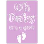 Congratulations New Baby Girl Card with Purple Design and Baby Feet Illustration