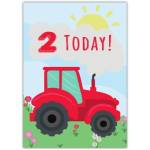 2nd Birthday Card for Boys Red Tractor Design with Personalised Text Option