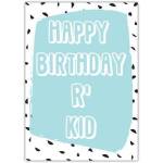 Happy Birthday R Kid Blue and Black Spotty Pattern Card